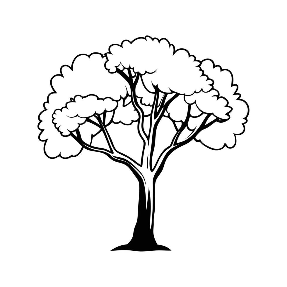 A stylized, black and white illustration of a large, healthy tree. vector