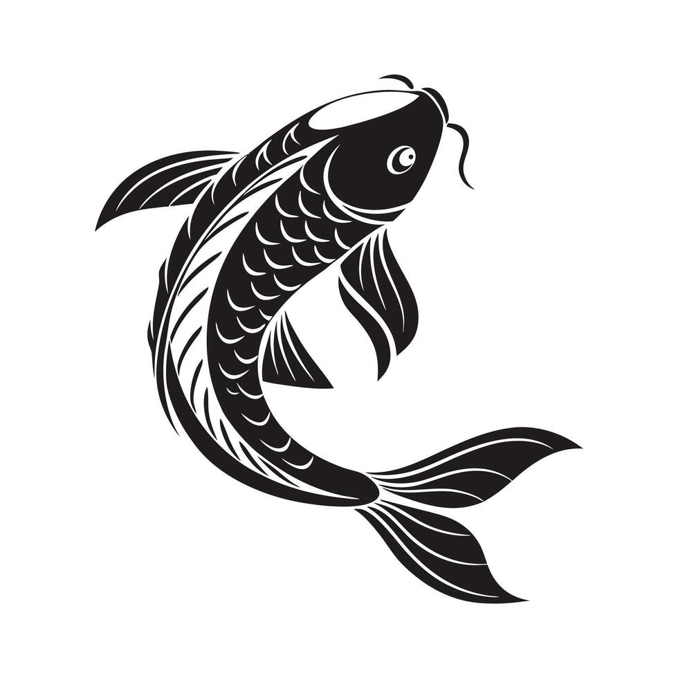 A stylized, black and white silhouette of a fish leaping. vector