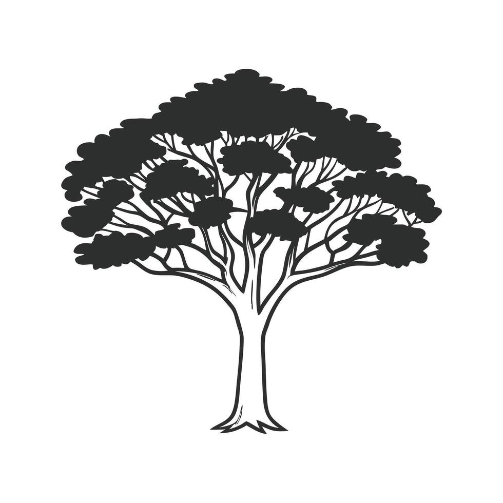 Elegant Black and White Silhouette Tree Design iocn vector