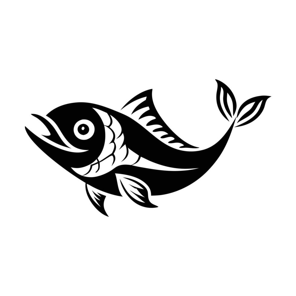 This bold, stylized silhouette showcases a fish leaping, likely a salmon or similar species. vector