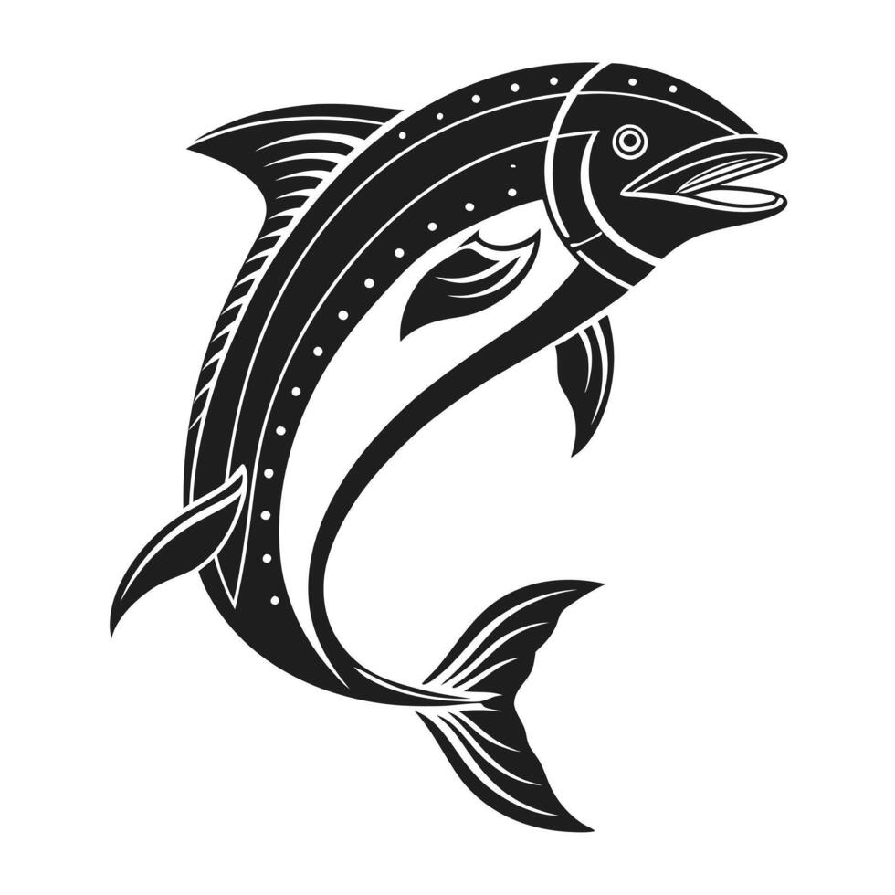Striking Black and White Fish Silhouette Design vector