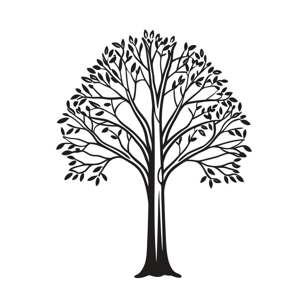 black and white line drawing of a tree logo vector
