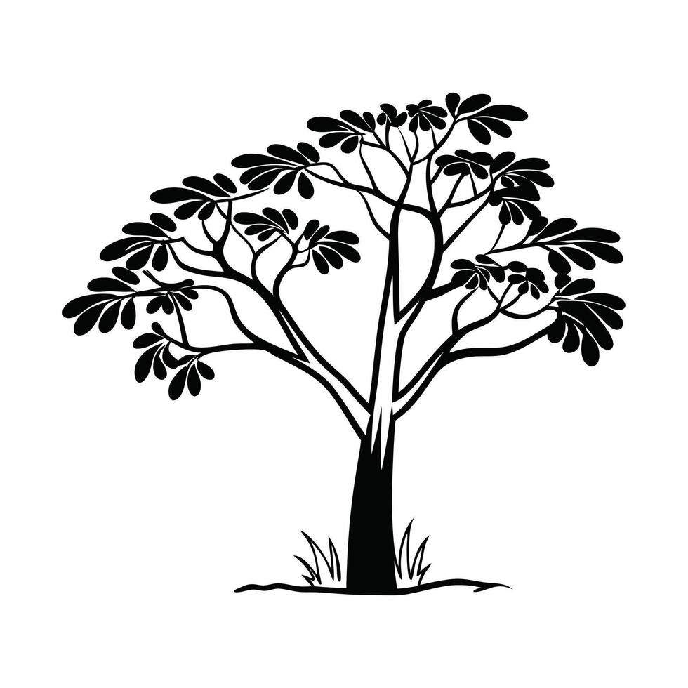 Simple Black and White Outline Drawing of a Tree icon vector