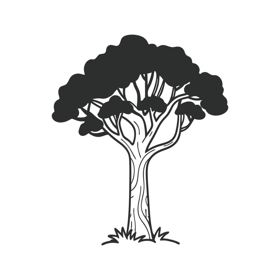 A robust, stylized illustration of a tree in black and white. vector