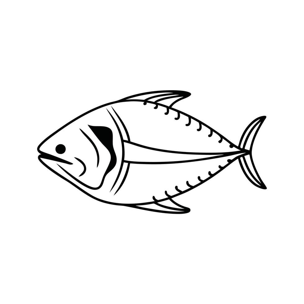 A stylized, black and white illustration of a fish. vector