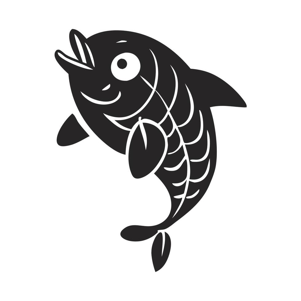 Black and White Silhouette of a Leaping Fish vector