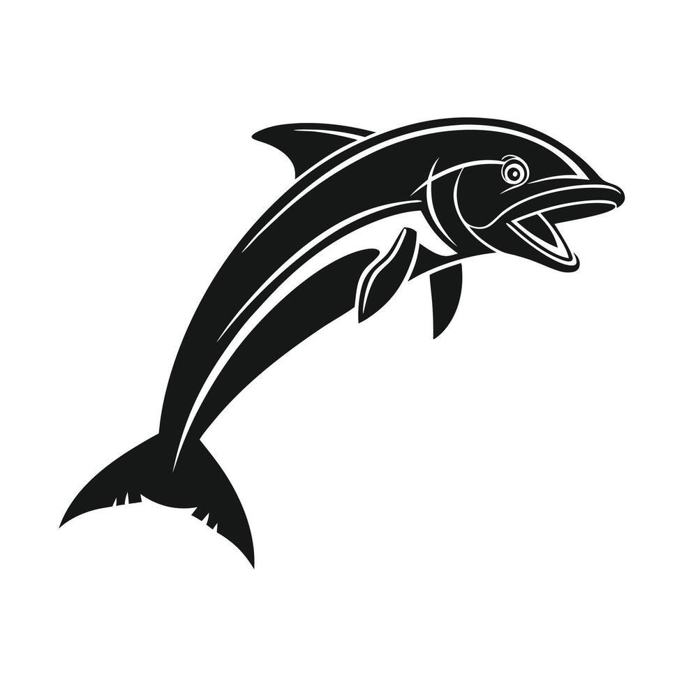 Dolphin Leaping, Black and White Silhouette vector