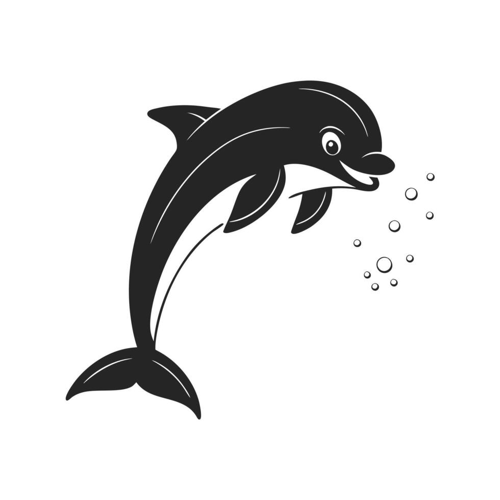 Black and White Silhouette of a Leaping Fish icon vector