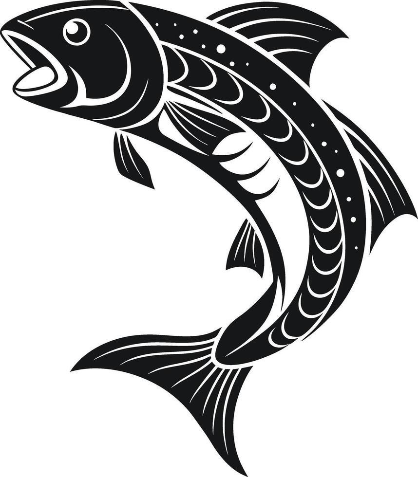 graphic features a playful fish silhouette in black and white vector