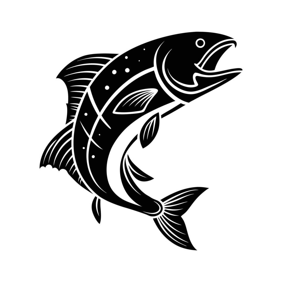 Black and White Fish Silhouette logo vector
