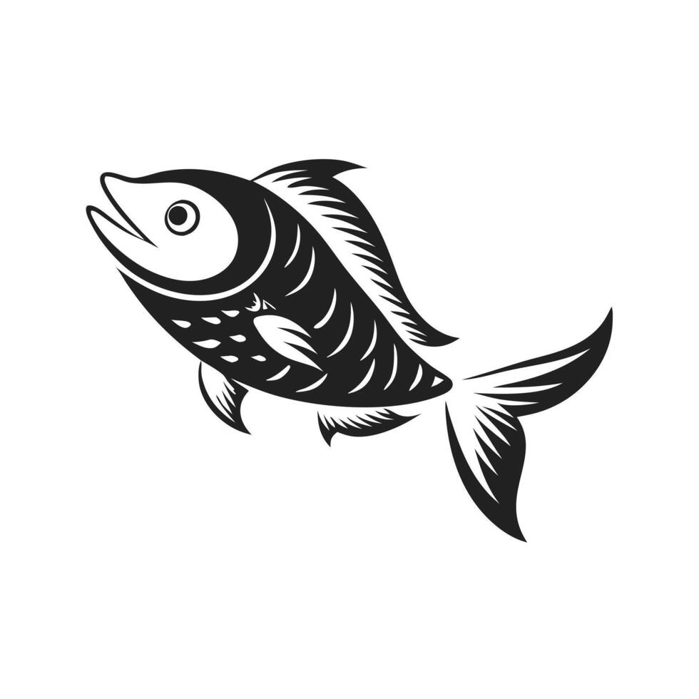 A bold, graphic black and white illustration of a dolphin leaping. vector