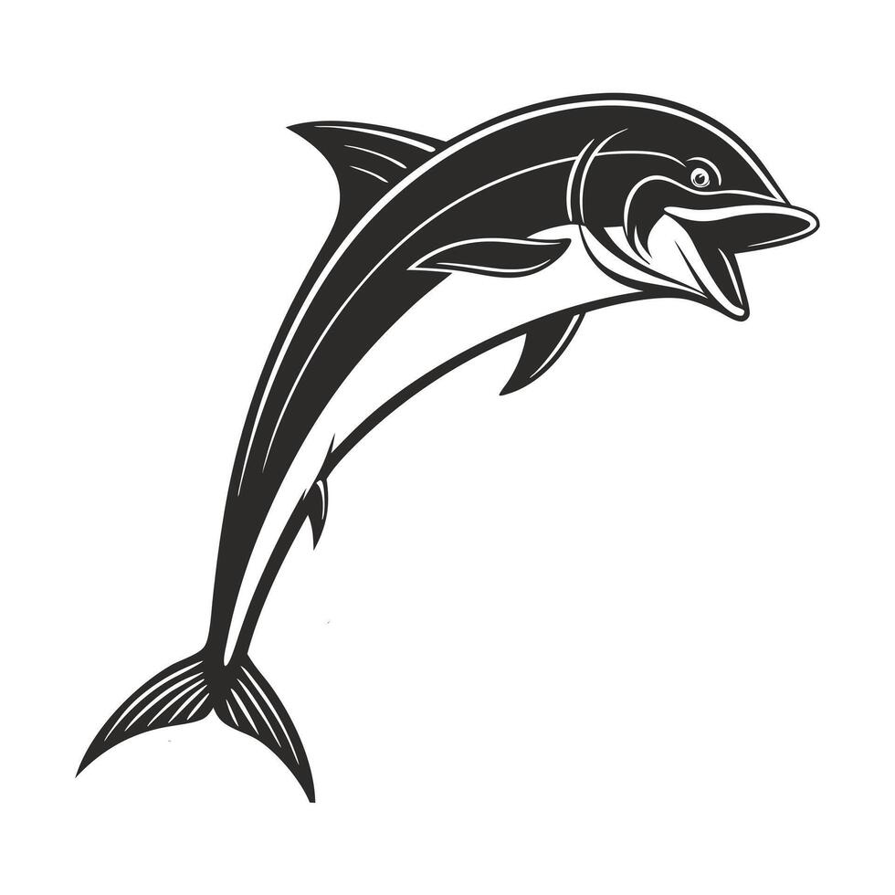 Silhouette of a playful dolphin leaping out of the water. vector