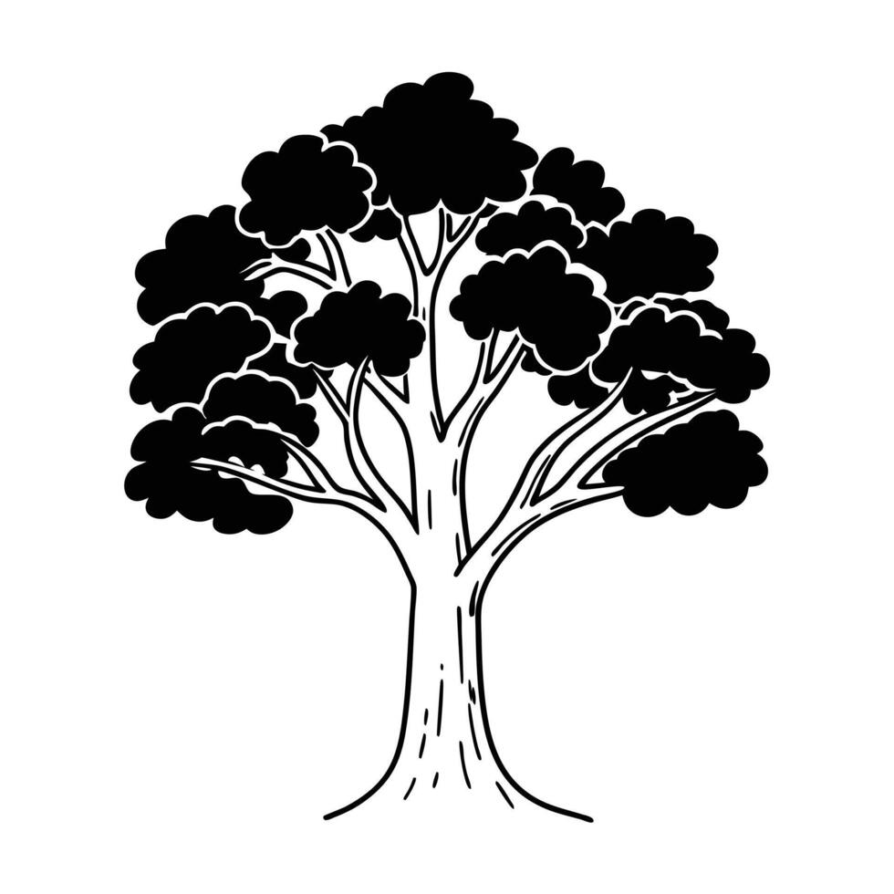 Simple Black and White Outline Drawing of a Tree logo vector