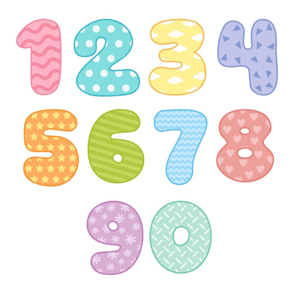 Cute Number Cartoon Style Collection Illustration vector