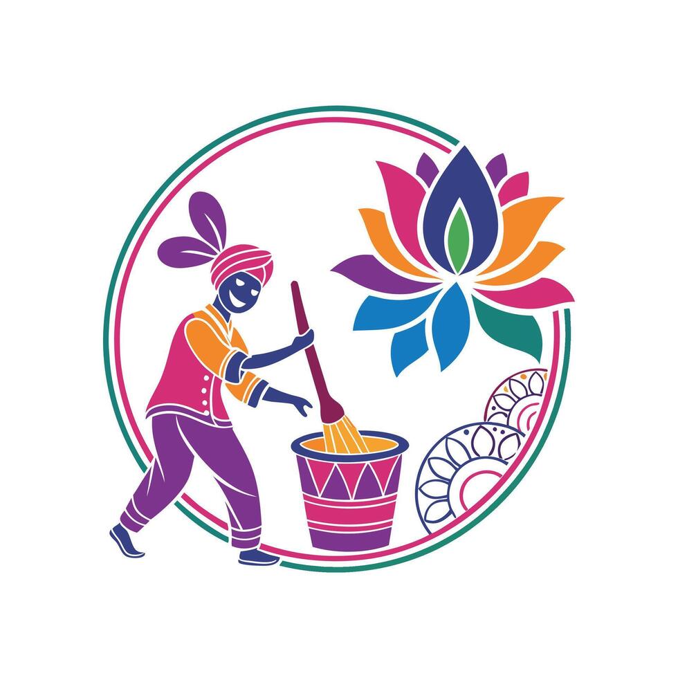 A man is sweeping a lotus flower in a circle vector