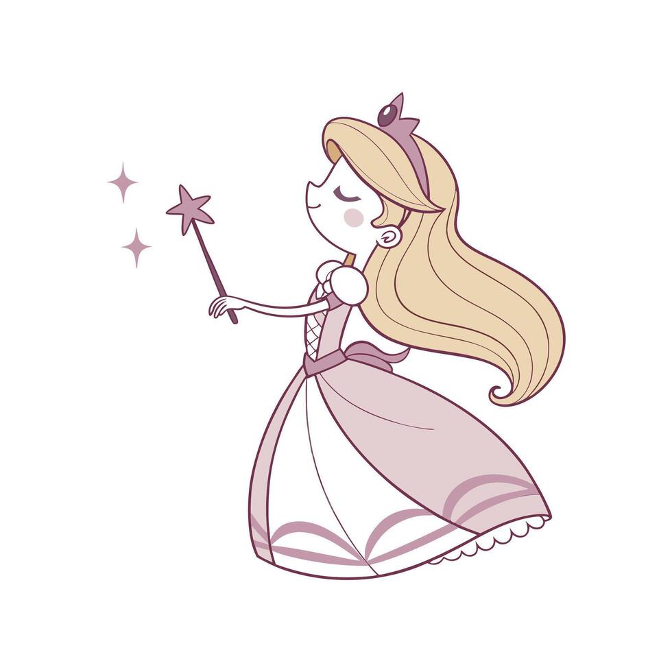Princess with wand and star on white background vector