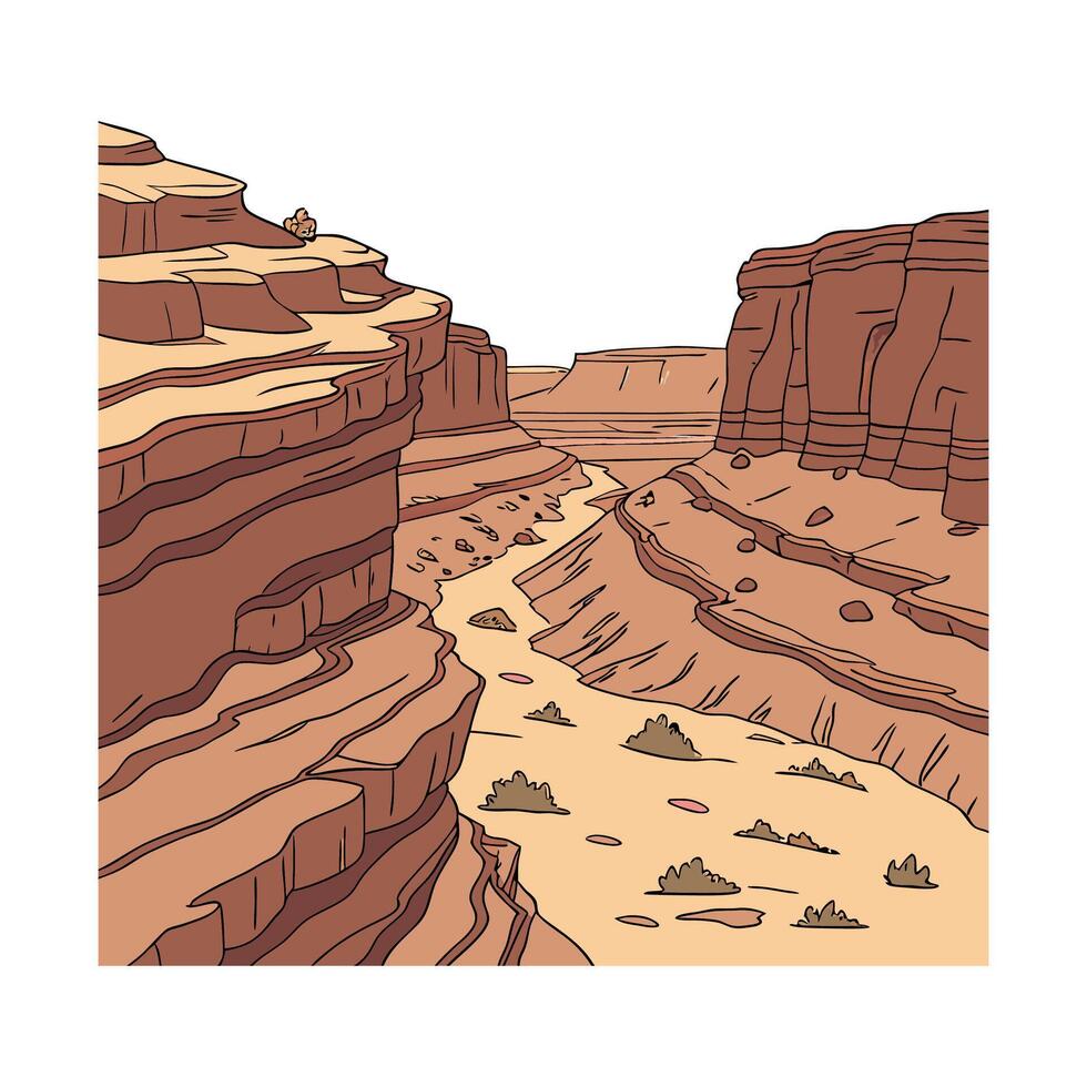 A cartoon illustration of a canyon in the desert vector