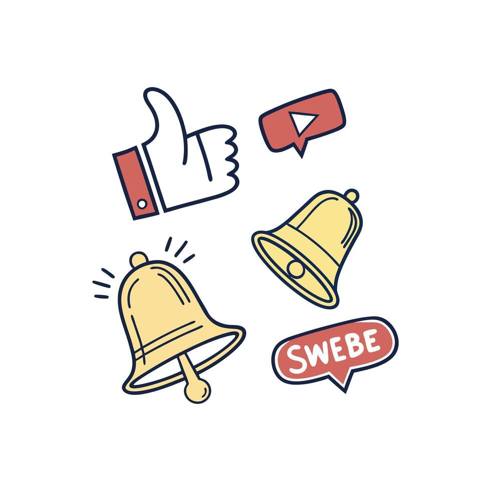 A set of icons with a bell, a hand and a thumbs up vector
