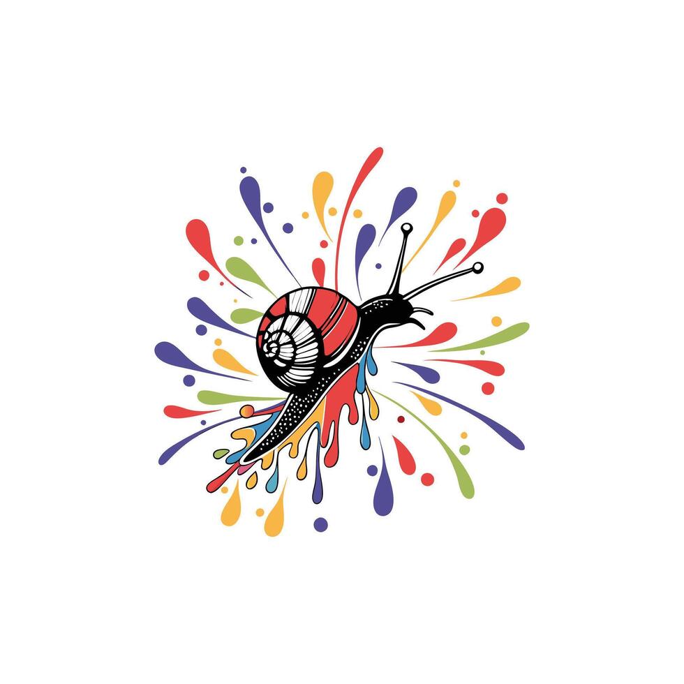 A colorful snail with a red and black shell vector
