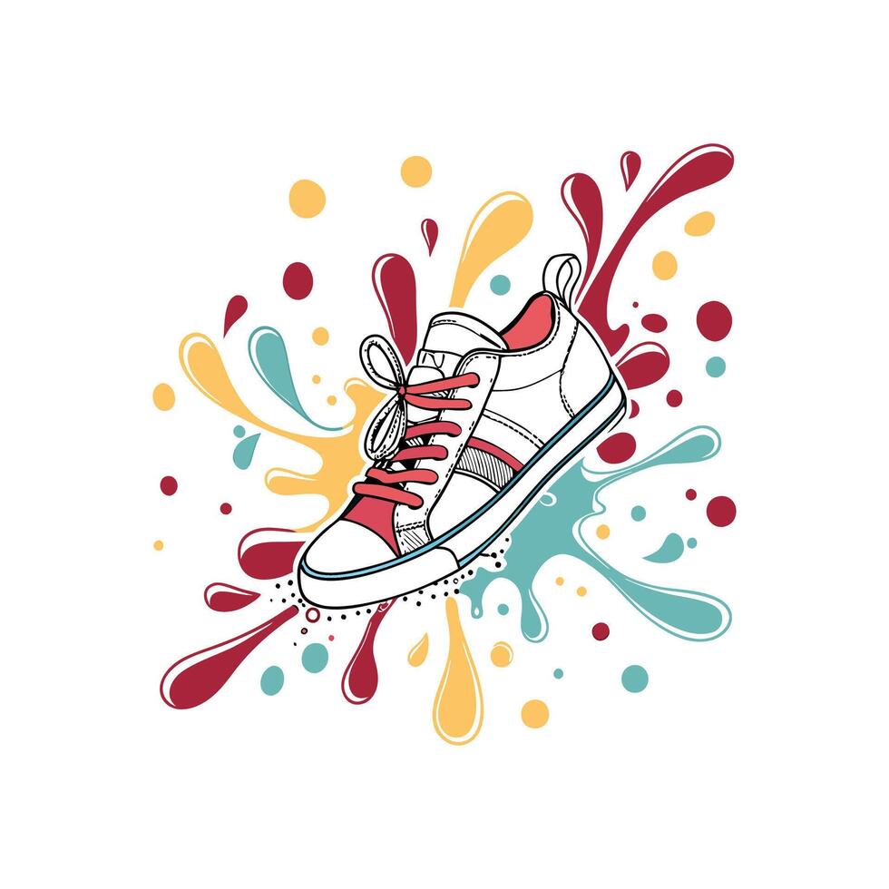 Sneakers with splashes and paint on white background vector