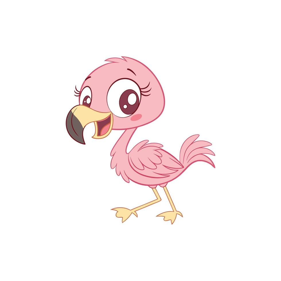 A cartoon pink flamingo with big eyes illustration vector
