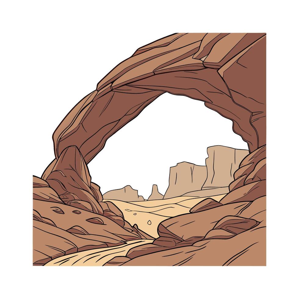 A cartoon drawing of a rock arch in the desert vector