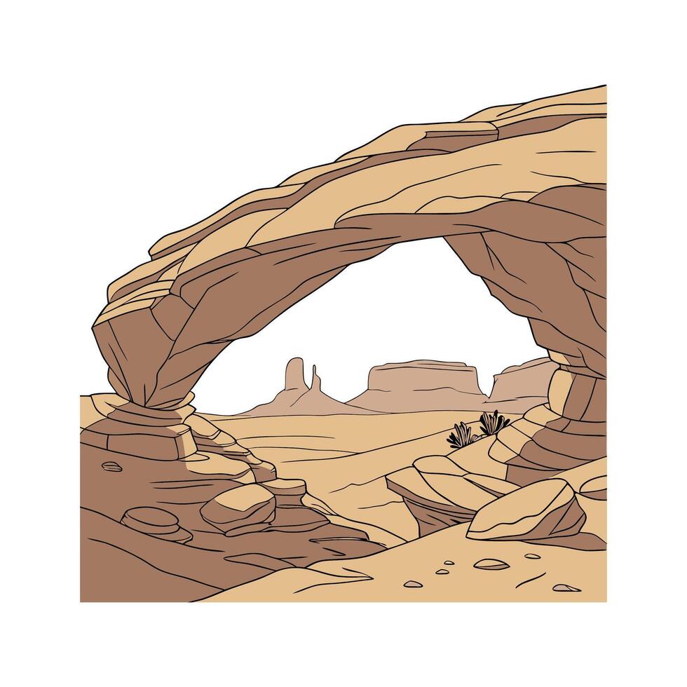 An illustration of a rock arch in the desert vector