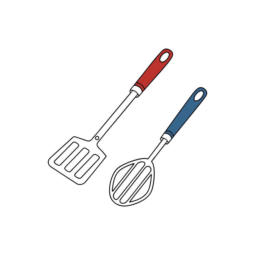 Two utensils with handles and a spatula vector