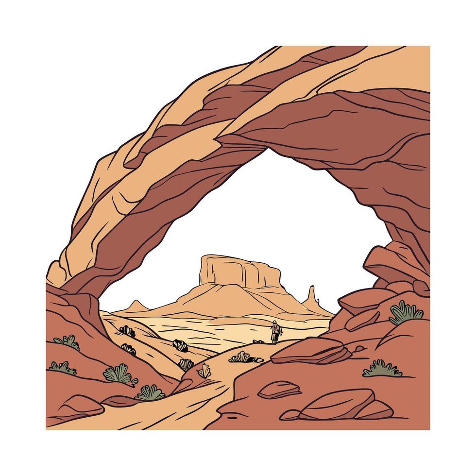 An illustration of a rock arch in the desert vector
