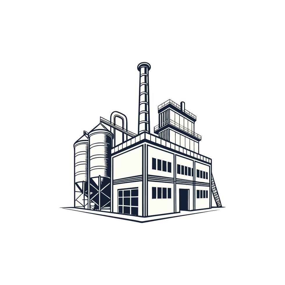 Industrial factory building with silos and chimneys vector