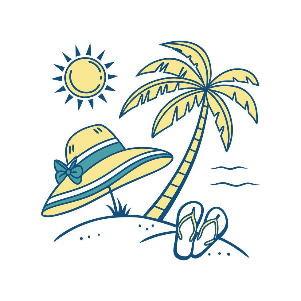 A hat and palm tree with flip flops vector