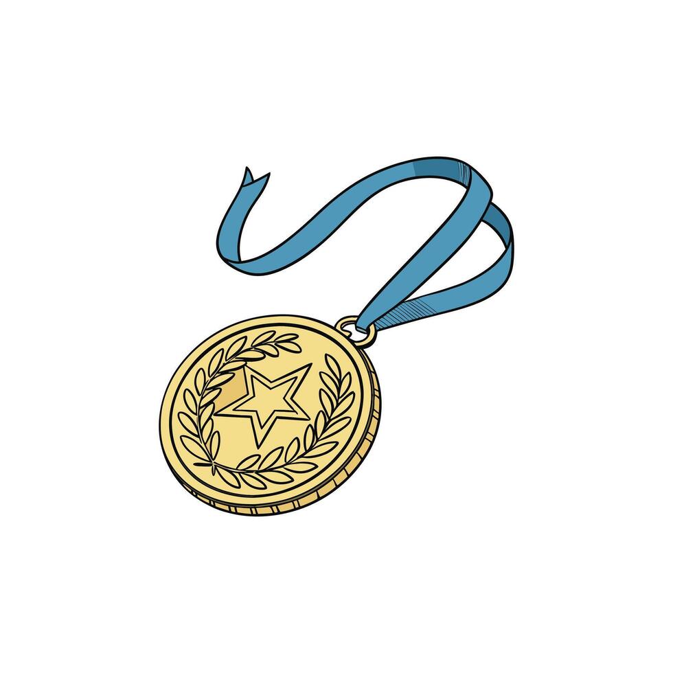 Gold medal with blue ribbon vector