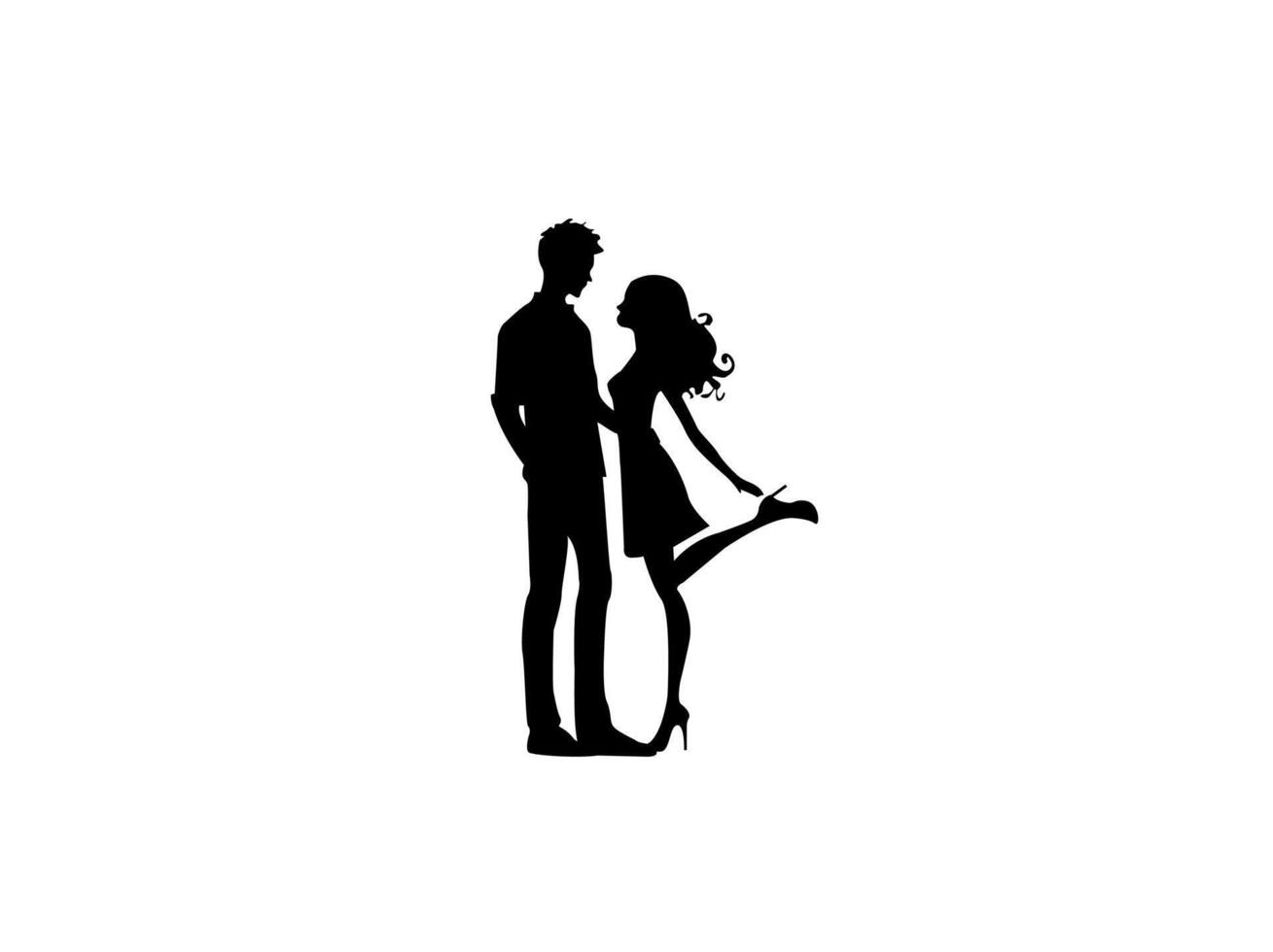 A premium showcasing a loving couple standing together as the man embraces his girlfriend. The image radiates warmth and affection, vector