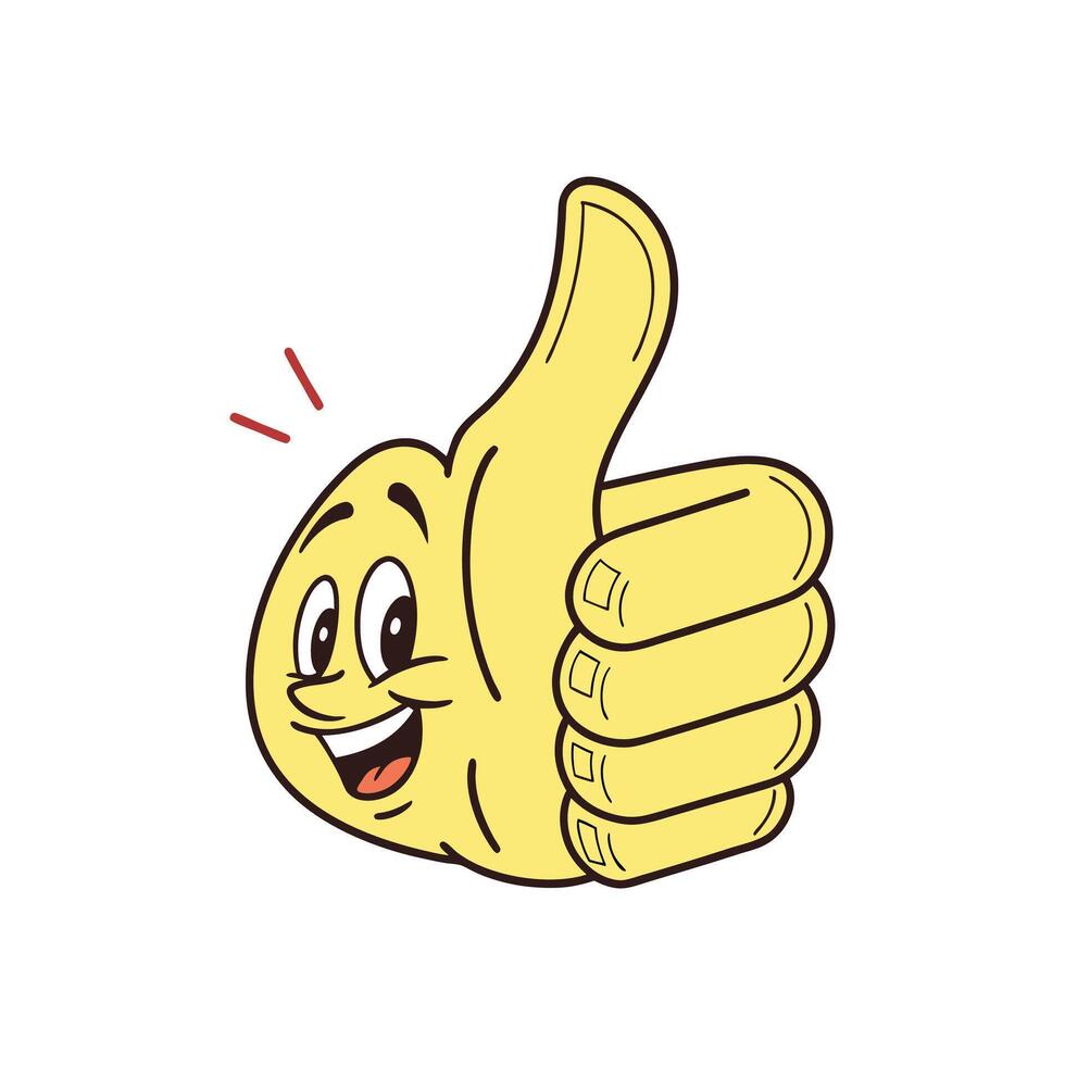 A cartoon yellow thumbs up sign with a smiley face vector