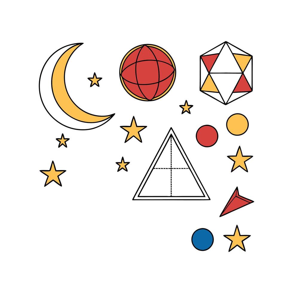 A set of geometric shapes and stars vector
