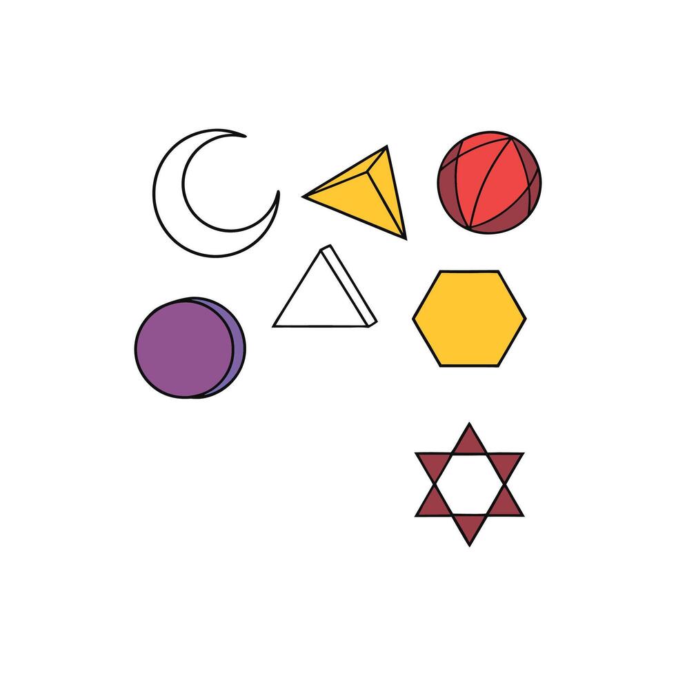 A set of shapes with a star, crescent, and triangle vector