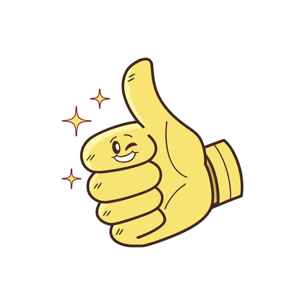 A yellow thumb up sign with stars vector