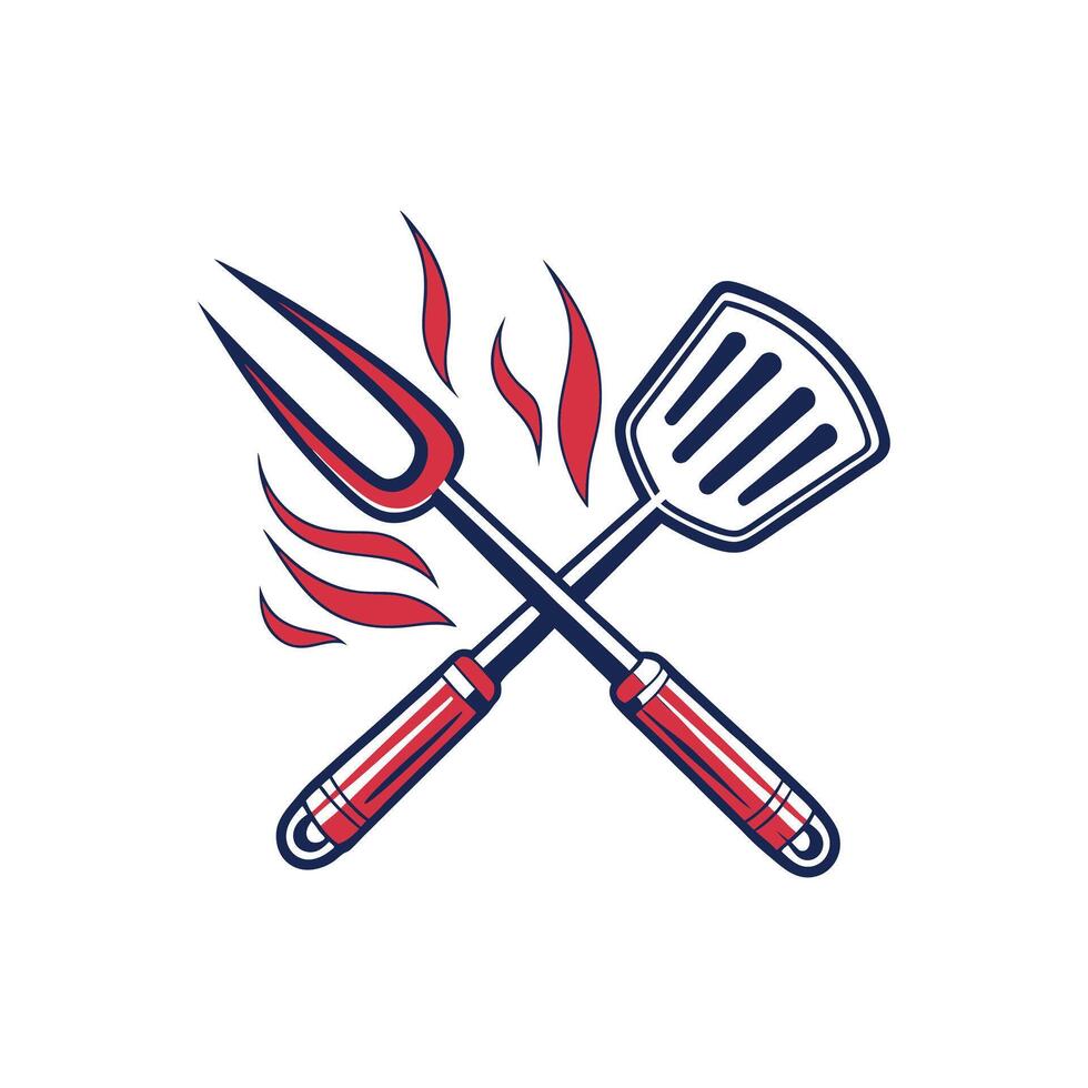 Bbq grill and spatula icon vector