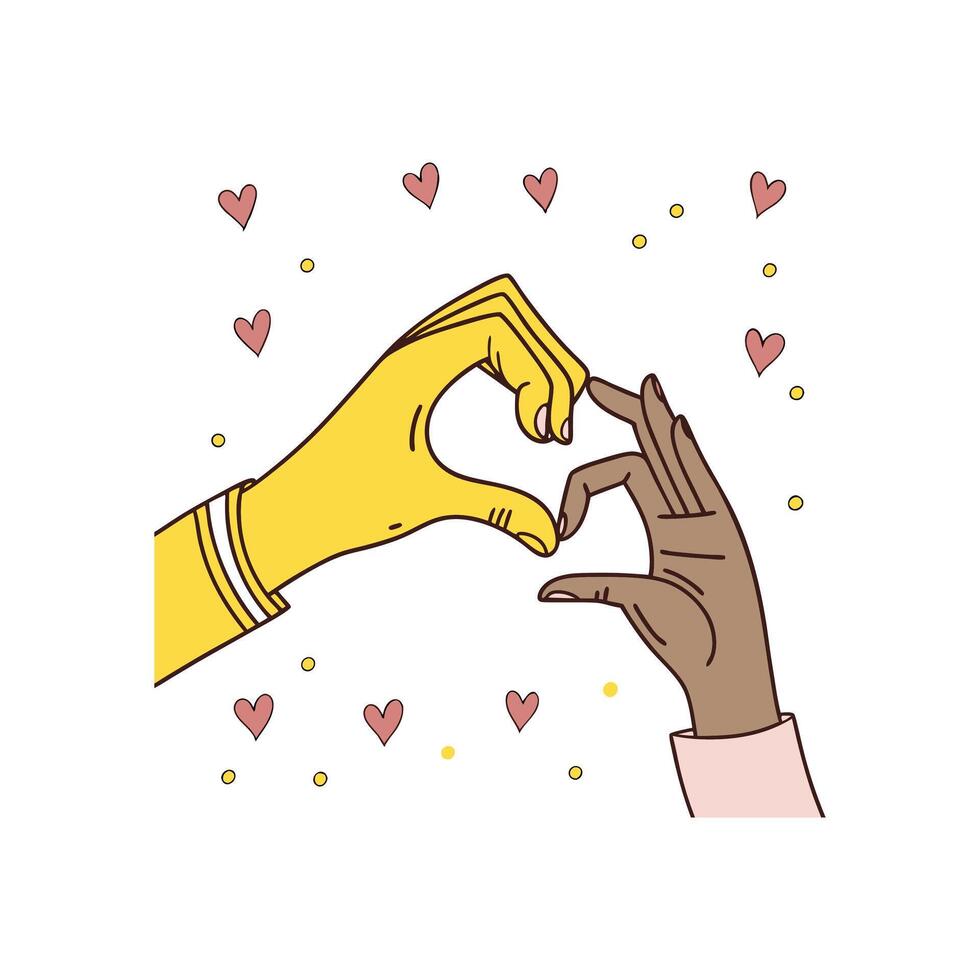 Two hands making a heart shape with hearts around them vector