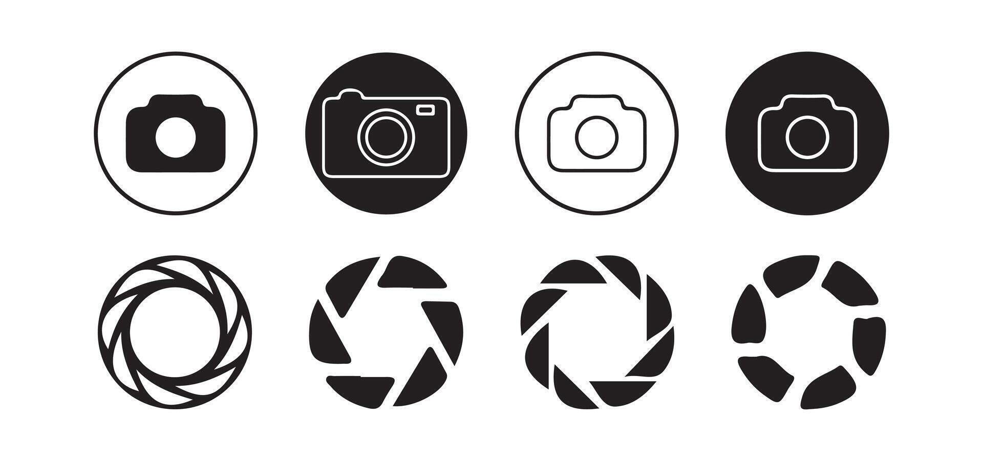 Black isolated symbol of camera lens shutter diaphragm aperture.Camera icon set. photo camera in flat style symbol. vector