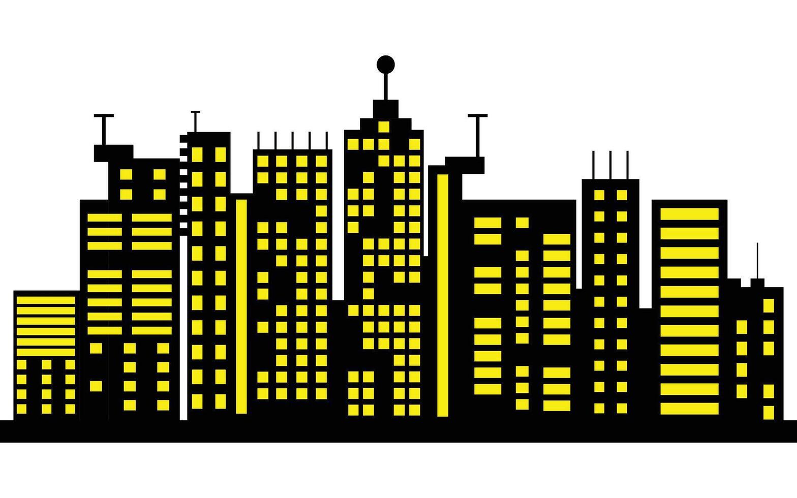 Night city skyline with illuminated buildings and tower vector