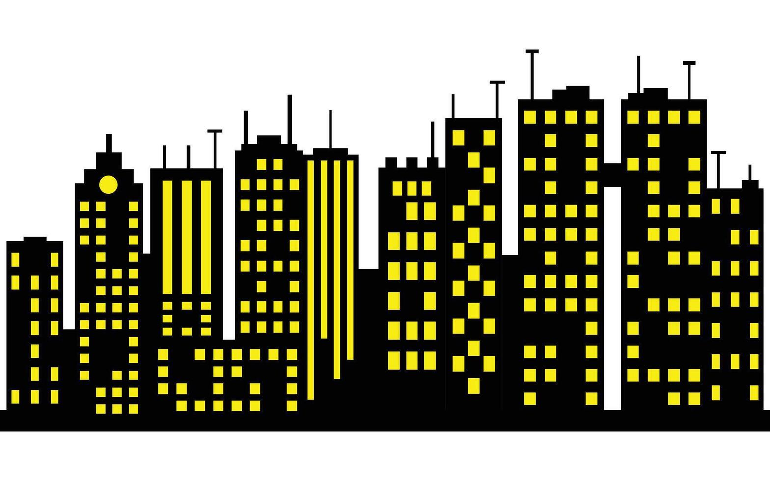 Modern Urban Skyline Silhouette with Yellow Illuminated Windows vector
