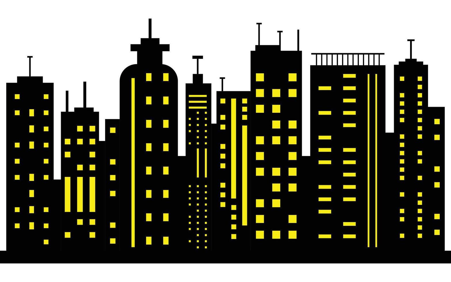 Urban Night Skyline Illustration with Illuminated Windows in Black and Yellow Theme vector