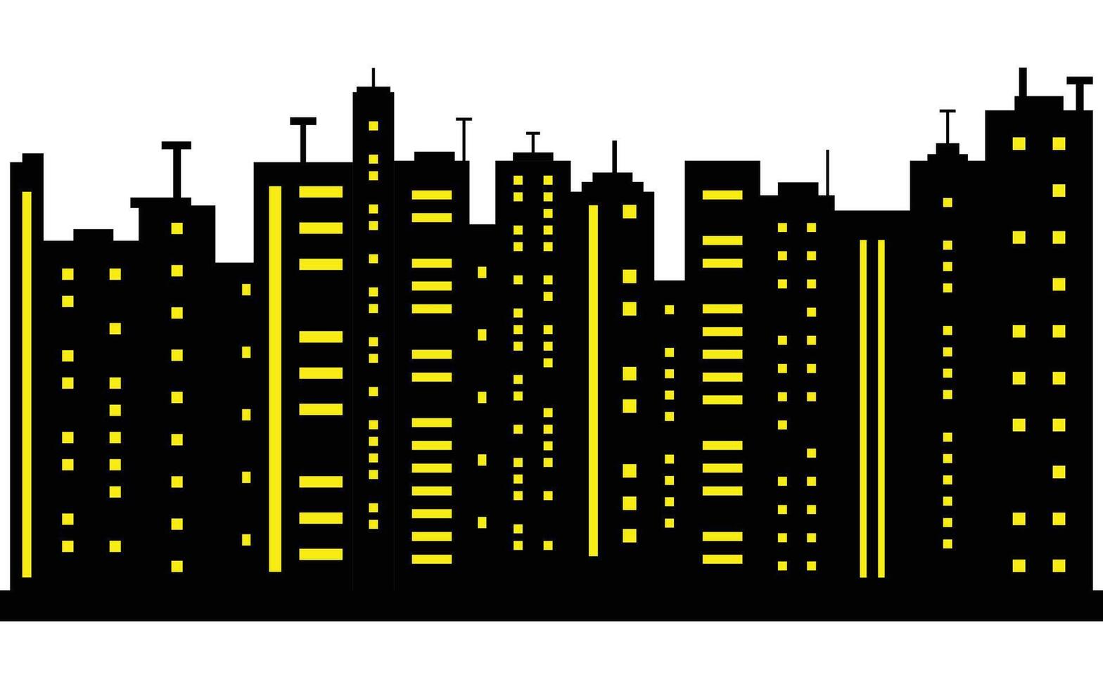 Abstract Silhouette of City Skyline at Night with Yellow Lit Windows on Black Buildings vector