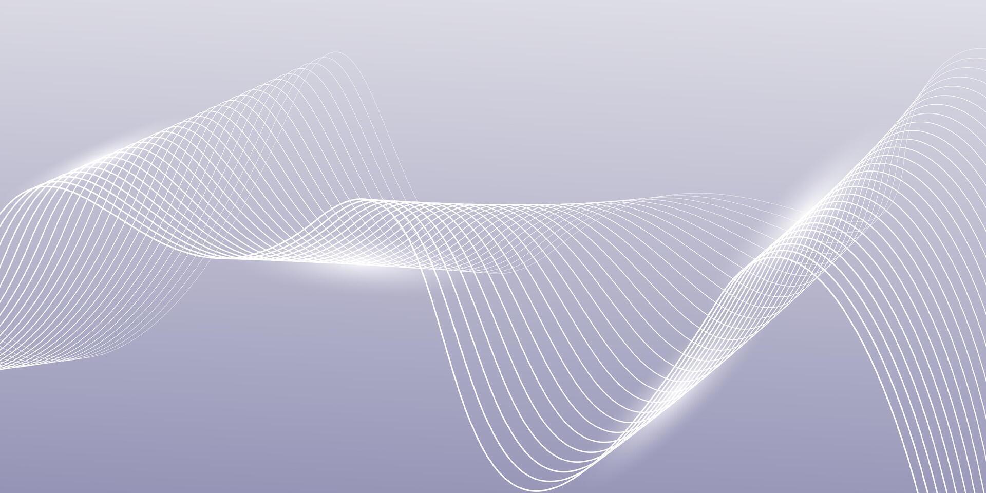 Abstract gray background with white shining curved wave lines vector