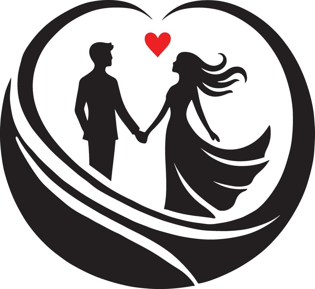 Romantic Couple Holding Hands in a Heart Shaped Silhouette. A Timeless Symbol of Love and Togetherness vector