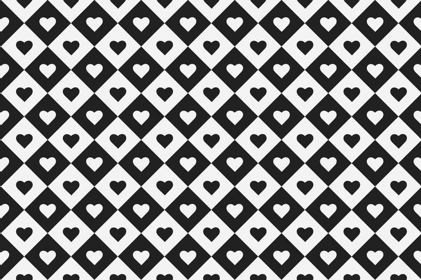 Black and white heart diagonal check seamless pattern vector