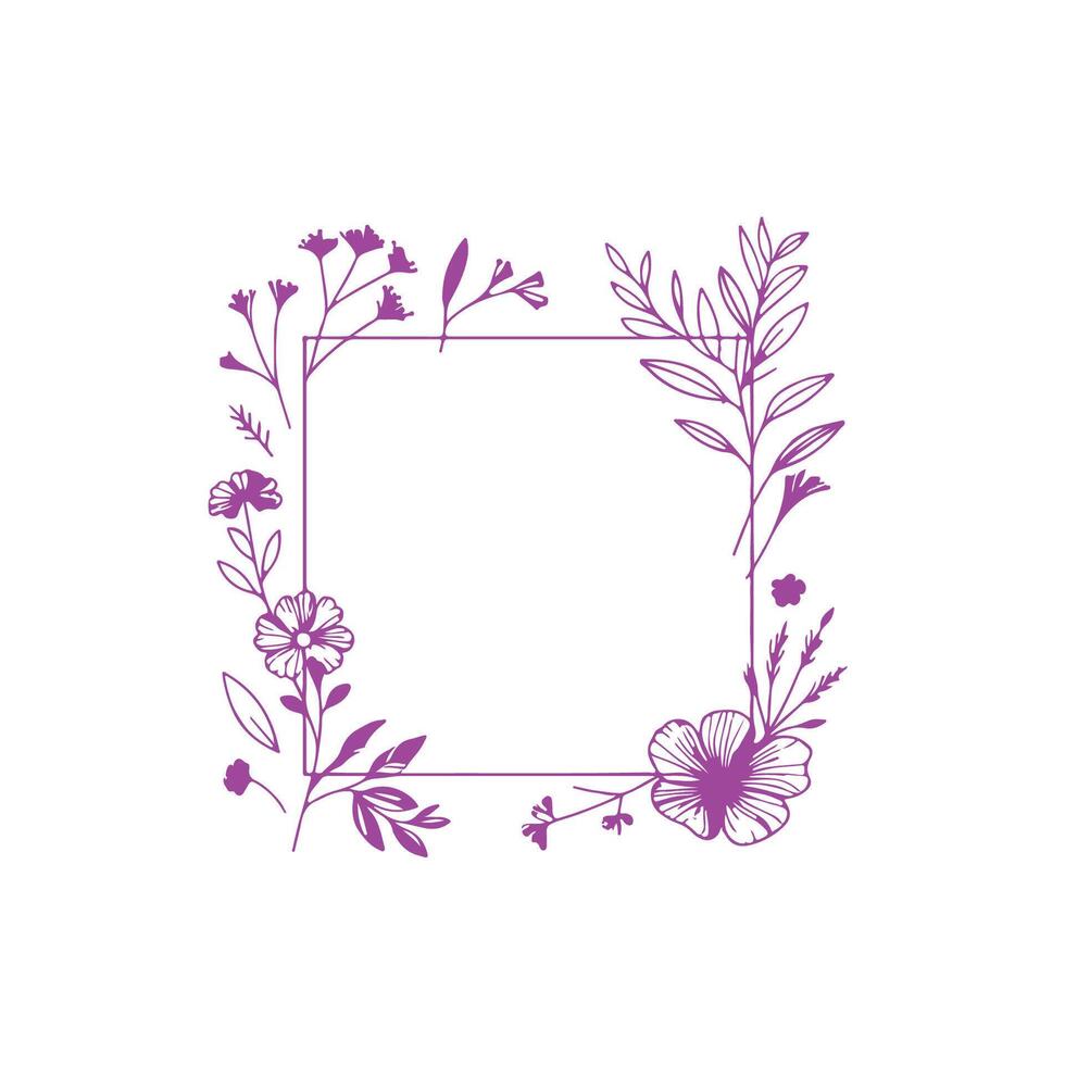 A purple floral frame with flowers and leaves vector