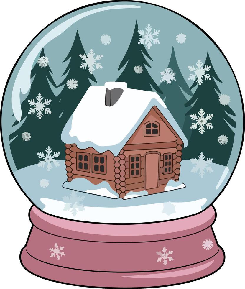 snow globe with flat design glass ball sticker vector