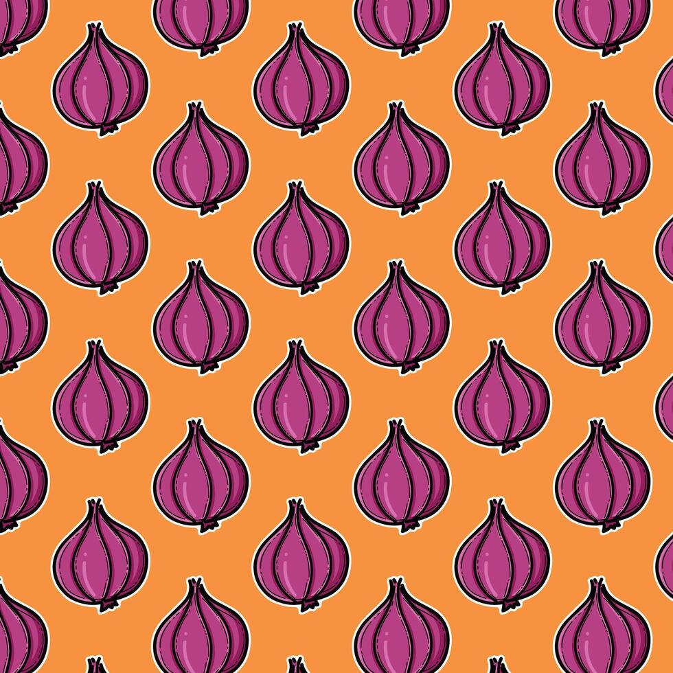 Cartoon style illustration of a vibrant purple onion tile against a bold orange background. Perfect for food-related designs, educational materials, or playful graphical content. vector